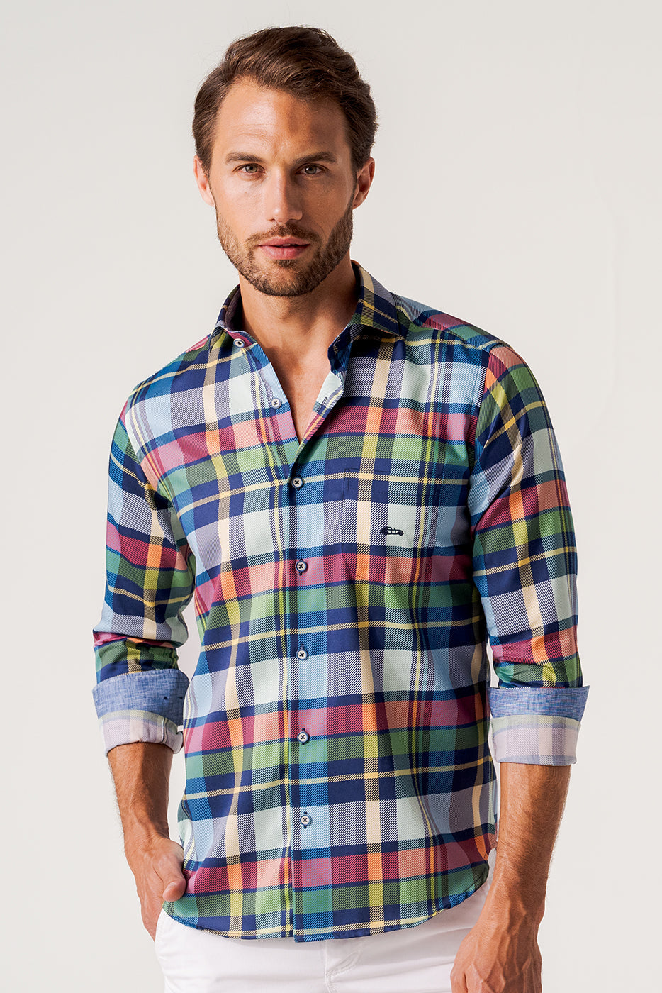 Camisa cuadro madrás para hombre