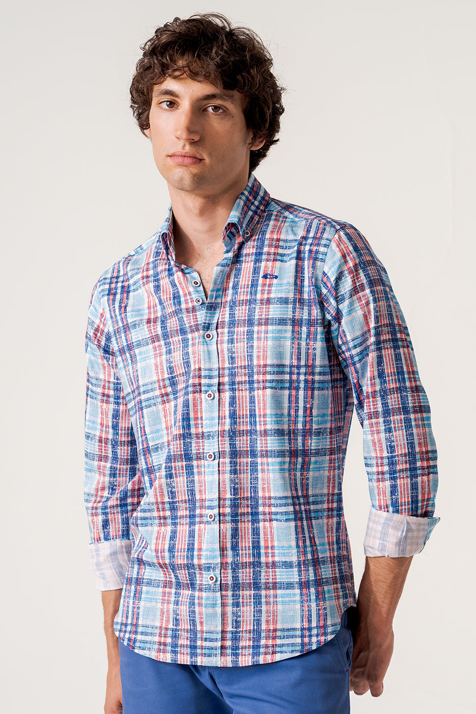 Camisa regular fit manga larga cuadros