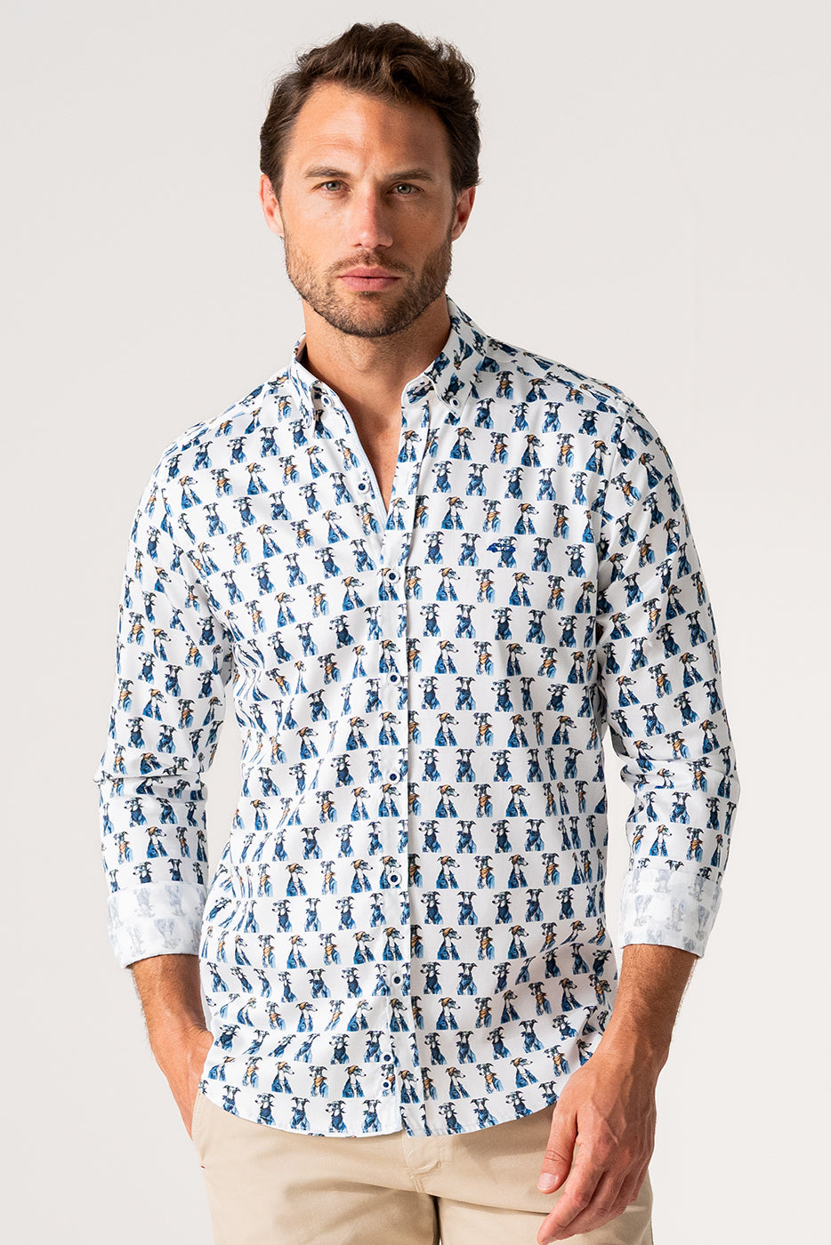 Camisa hombre estampado perros azul 