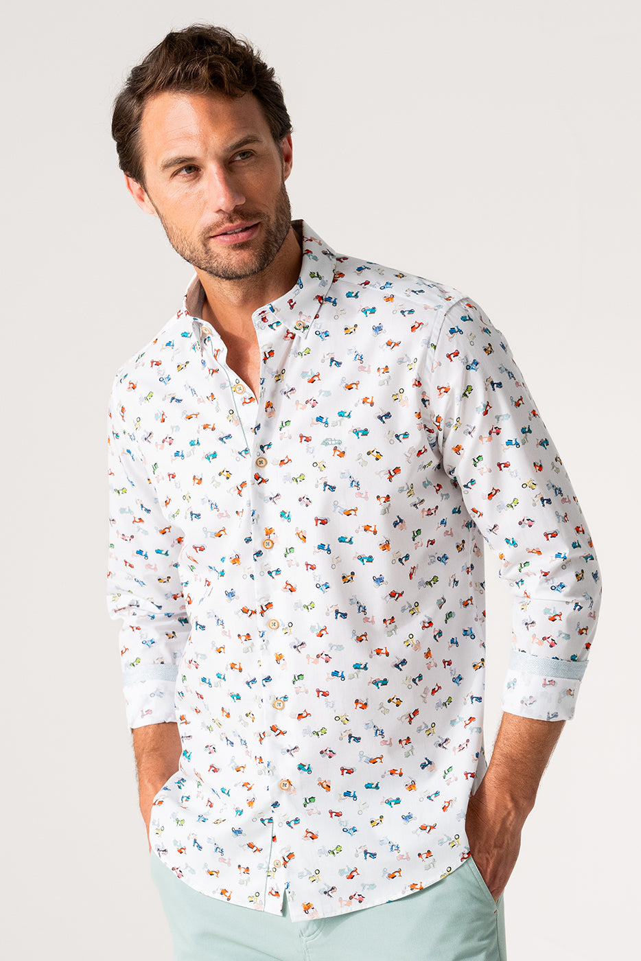 Camisa slim fit estampado motos hombre