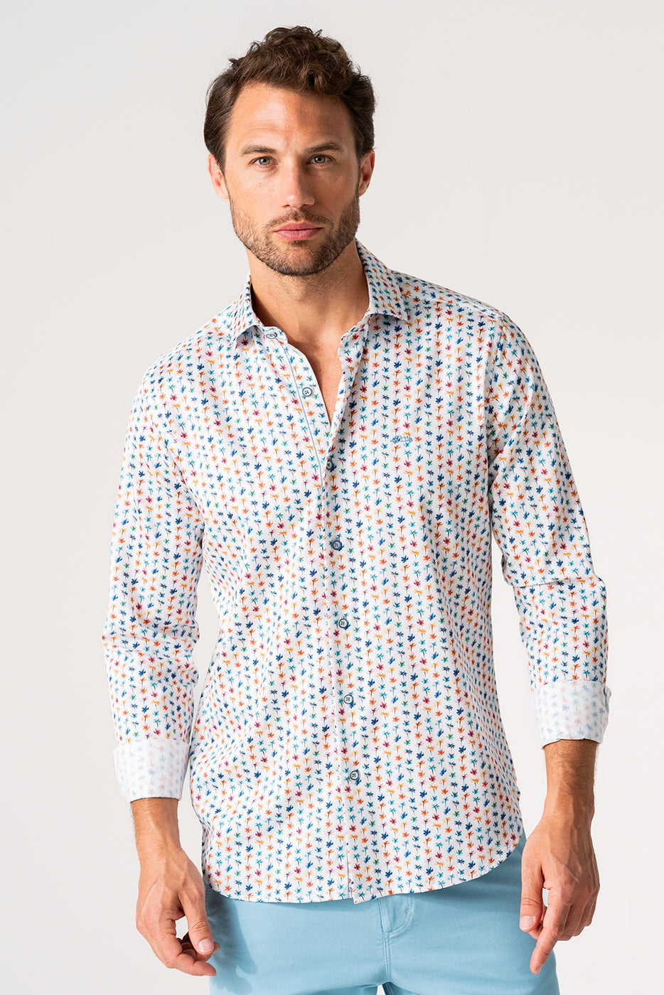 Camisa hombre slim fit estampado palmeras multicolor