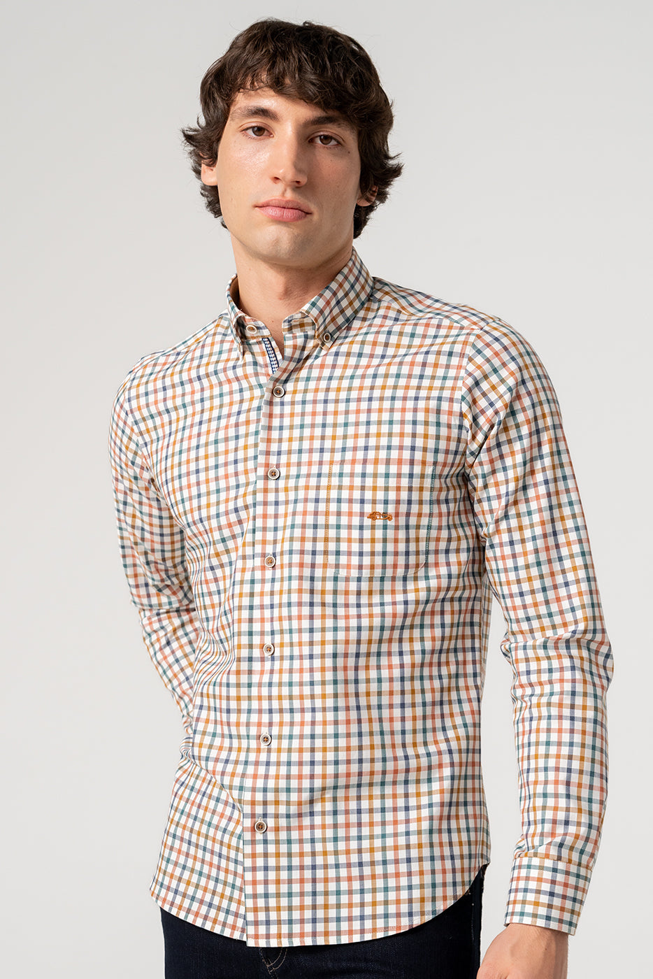 Camisa hombre cuadro vichy con bolsillo