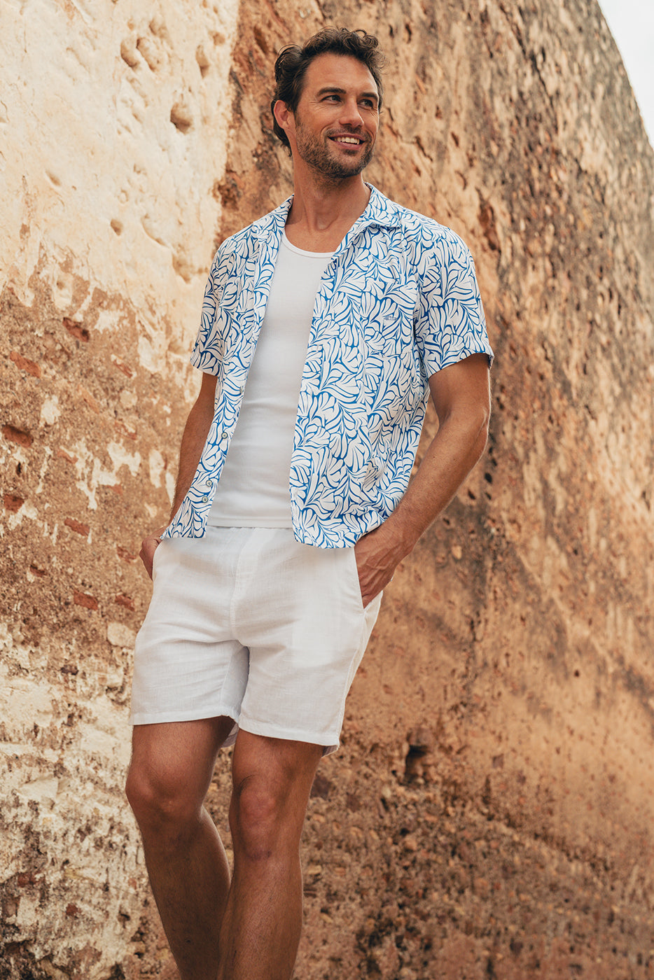 Bermuda mezcla lino hombre blanca 