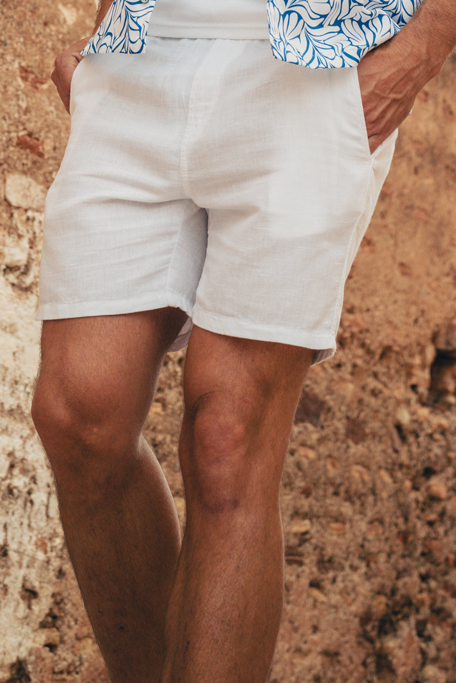 Bermuda mezcla lino hombre blanca 
