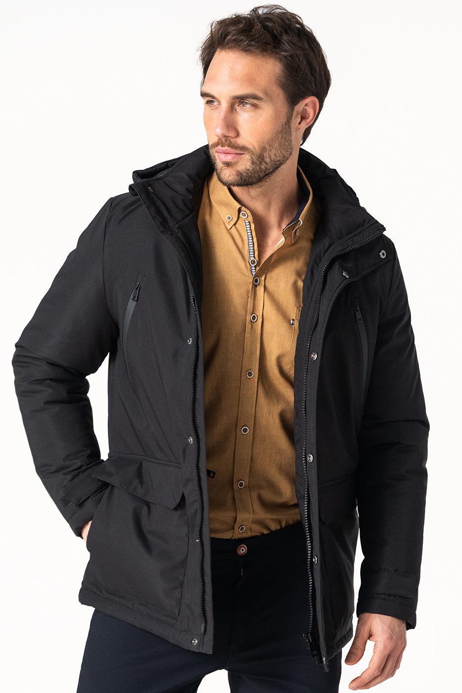 Parka hombre sin capucha negra