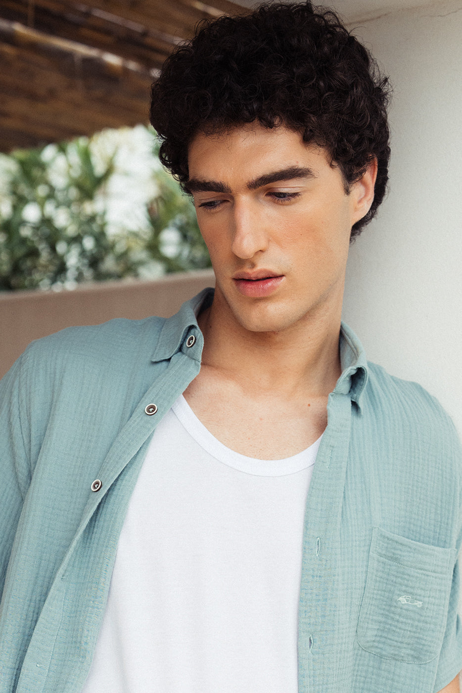 Camisa de manga corta bambula verde