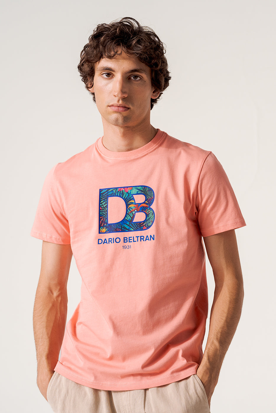 Camiseta manga corta coral hombre algodón