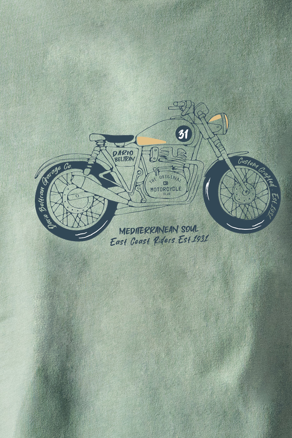 Camiseta hombre algodón verde estampado moto