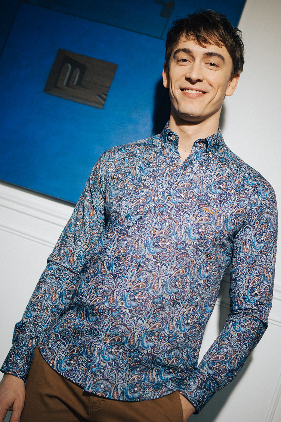Camisa estampada cachemir colores slim fit 