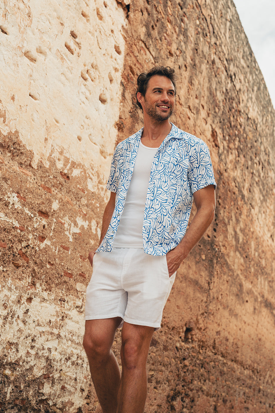 Camisa hombre estampado azul bowling